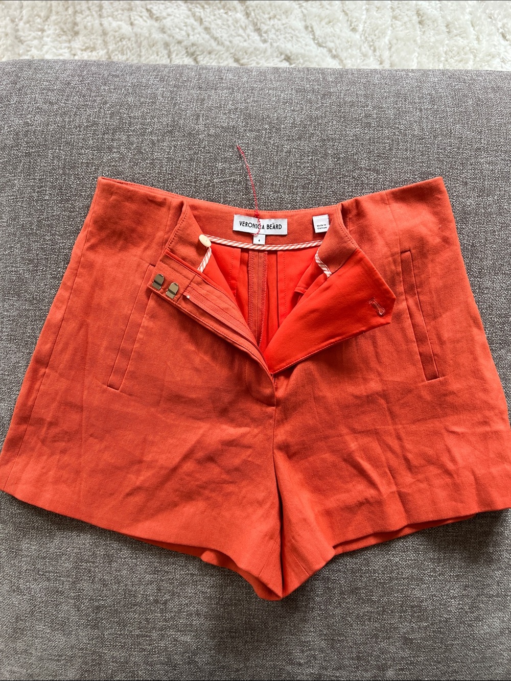 Veronica Beard Bright Orange High-Rise Tailored Shorts